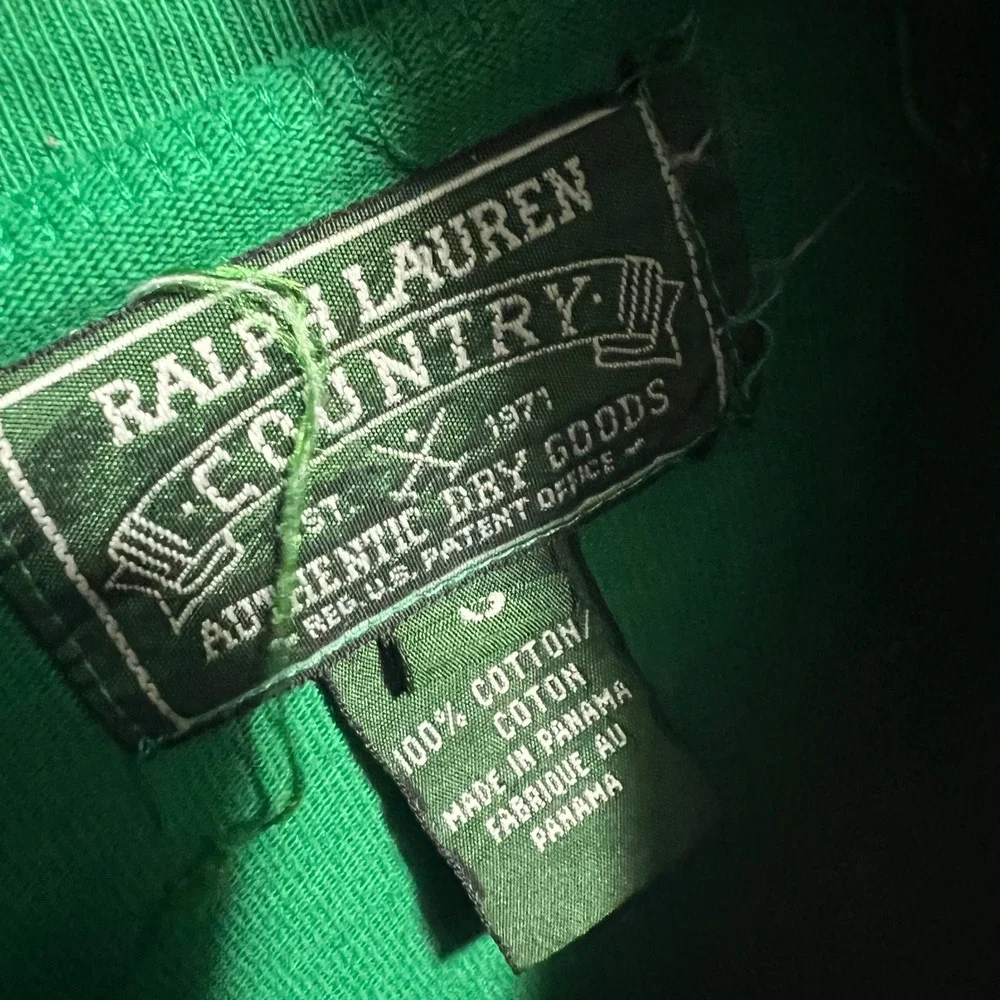 Ralph Lauren Country Mens Green Cotton Turtleneck Pocket Sweater Size S Vintage